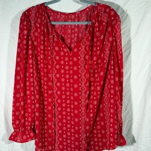 Chic Red Patterned Women's Blouse